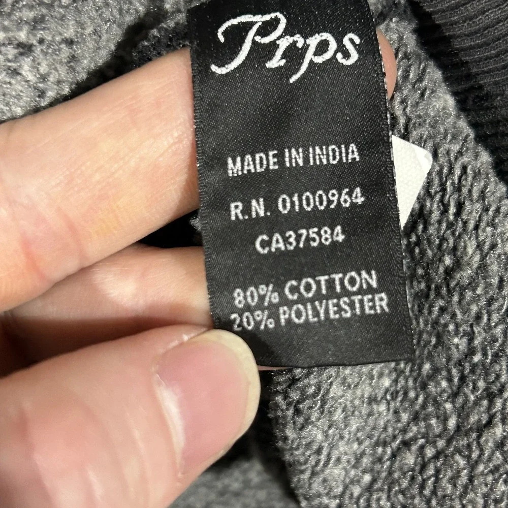 PRPS Hoodie Mens Large Gray Black Pullover Sweatshirt Streetwear #3619